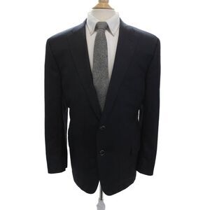 Hickey Freeman Mens Dark Blue Worsted Wool Blazer Button Collared Size 46